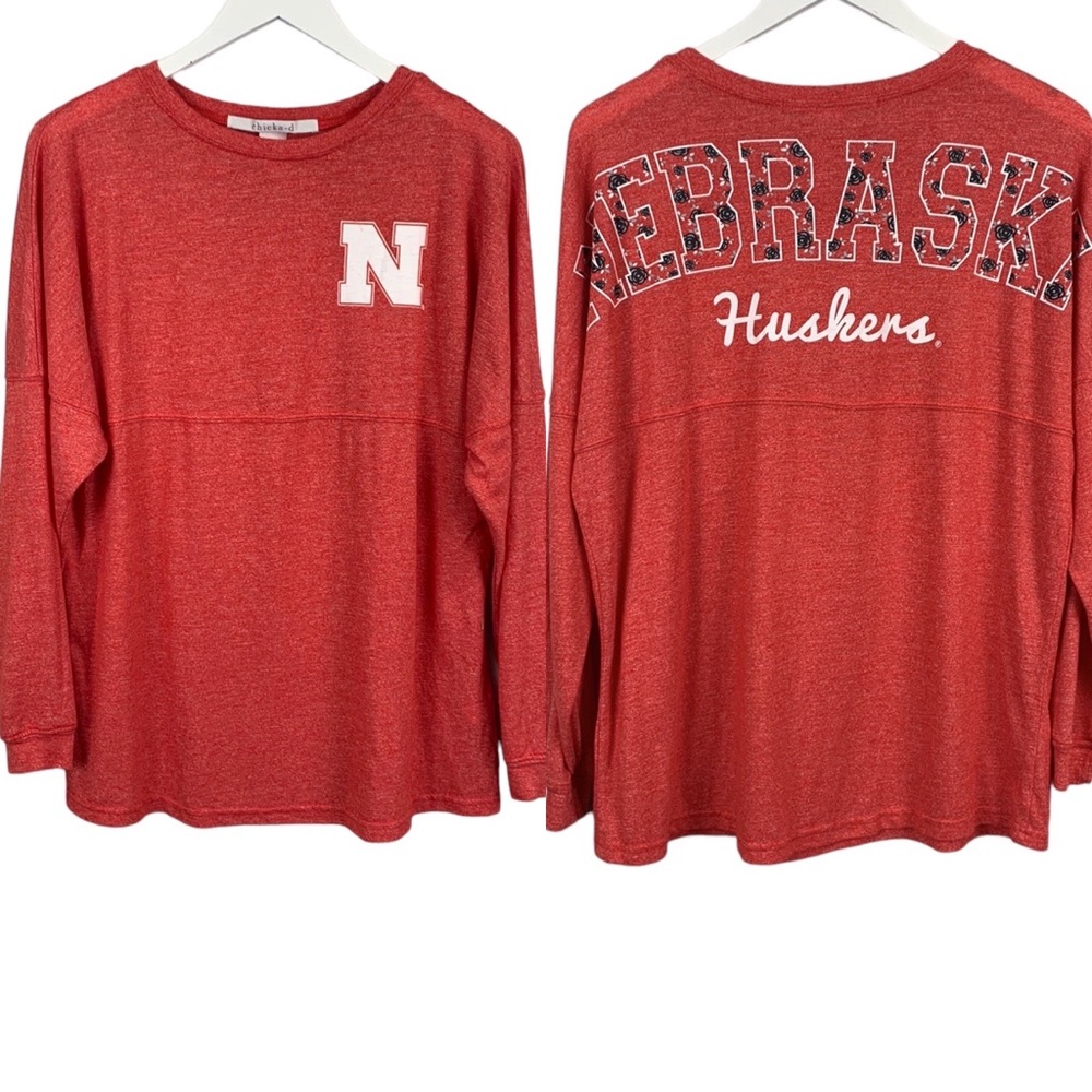 Nebraska Huskers Long Sleeve Slouchy Oversized Rose Top Size Small